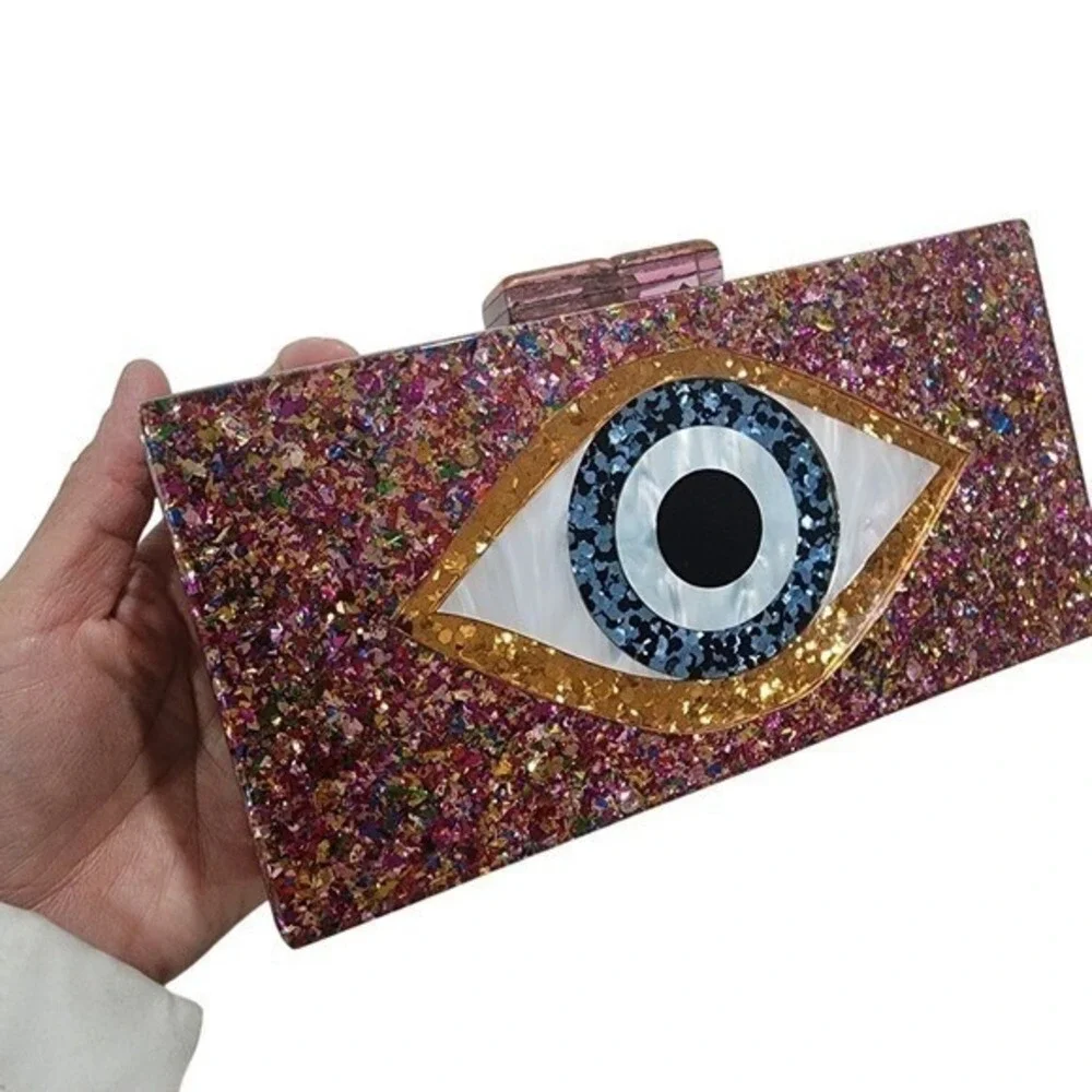 Evil Eye Clutch Womens Small Pink Glitter Statement Party Bag Boho Party Gala